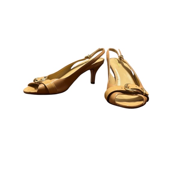 Cole Haan Nike Air Lainey Leather Slingback Peep Toe Pump Beige 8B - Picture 1 of 13